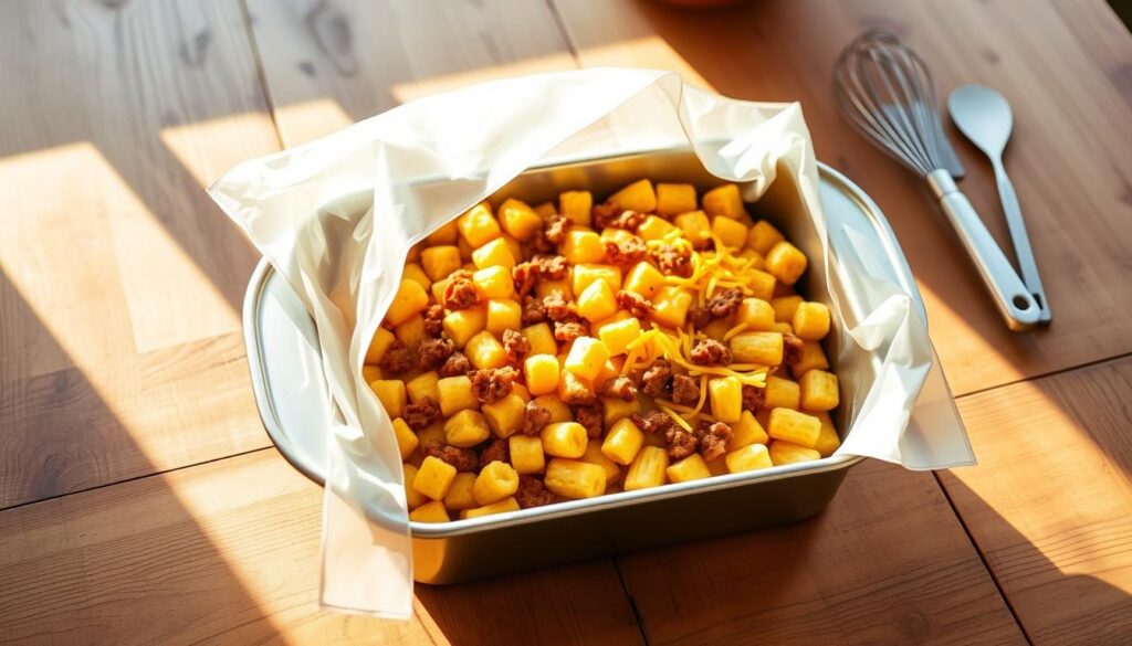 Tater Tot Breakfast Casserole Make-Ahead Preparation