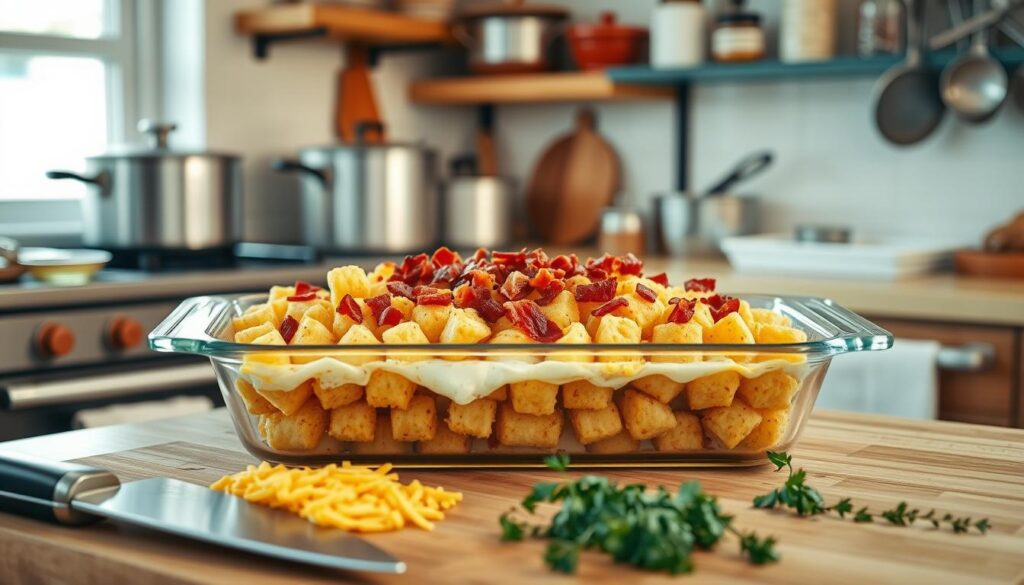 Tater Tot Breakfast Casserole Preparation